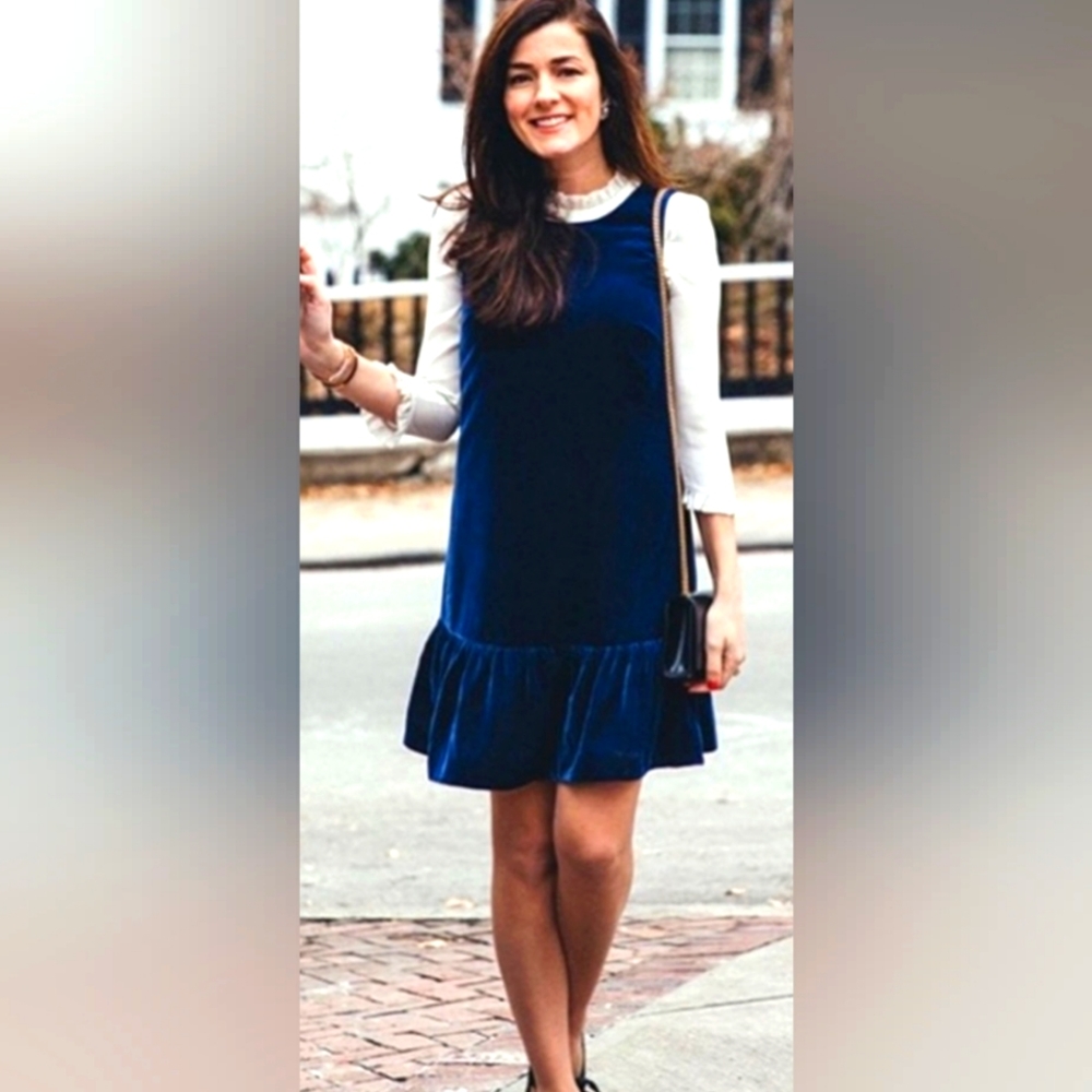J crew velvet mini dress with ruffle